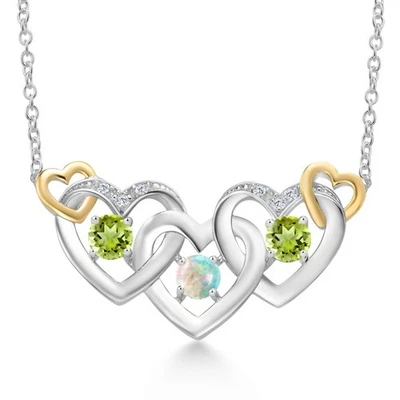 Plata 925 y Oro Amarillo 10K Ópalo Blanco Peridoto y Diamante Blanco Cultivado en Laboratorio Foto 1 de 3