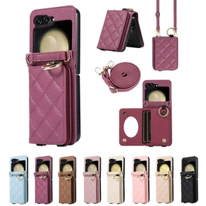 Funda de cuero tipo billetera con correa larga para teléfono Samsung Galaxy Z abatible 6 5 4 3 - Imagen 1 de 28