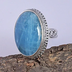 Oval Aquamarine Ring 925 Sterling Silver Natural Gemstone Unisex Jewelry Gift - Picture 1 of 5