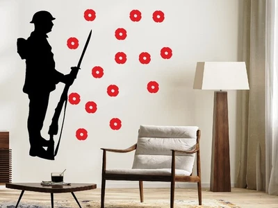 Lest We Forget Remembrance Day Stickers Poppy Soldier Patriotic Car Vinyl Quote - Image 1 of 4