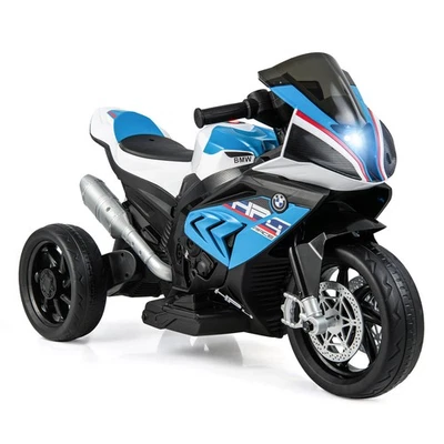 Motocicleta 12V para niños con faros LED brillantes y ruedas antideslizantes azul Foto 1 de 4