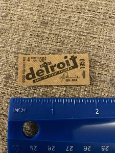 1950 Detroit Street Railways Trolley Michigan Fare Ticket City Paper - Picture 1 of 3