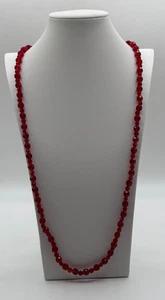 VTG Red Glass Beaded Necklace 34" Estate Find - Picture 1 of 7