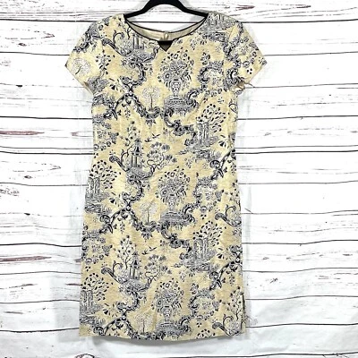 Talbots Dress Women’s 10 Beige/Black 100% Silk Asian Print Sheath - Image 1 of 4