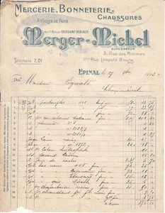 Facture ancienne Merger-Michel à Epinal 1923 old french invoice bill - Picture 1 of 2