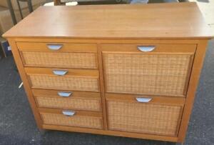 Beautiful Vintage Solid Wood Chest of Drawers – Wicker Inset – VGC–CLASSIC STYLE