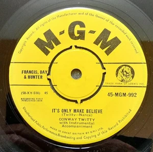 ❤️ CONWAY TWITTY ~ IT'S ONLY MAKE BELIEVE ❤️ Original 1958  Vinyl 7" Single  EX+ - Picture 1 of 2