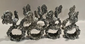 Set Of 8 Reed & Barton 1824 Collection Silverplate Rooster Napkin Rings - Picture 1 of 15