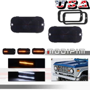2x Smoked Front Grill Turn Signal Lights DRL Lamps Set For Ford Bronco 1966-1968 - Picture 1 of 11