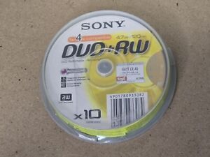 Sony DVD+RW 4.7GB 120 Mins Discs x10 Rerecordable Blank DVDs Accucore New Sealed