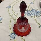 Vintage/Mcm Westmoreland Signed Hand Painted Girl Fishing Ruby Red Glass Bell