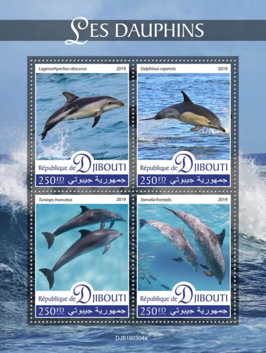 Djibouti 2019 MNH Marine Animals Stamps Dolphins Dusky Bottlenose Dolphin 4v M/S - Image 1 of 1