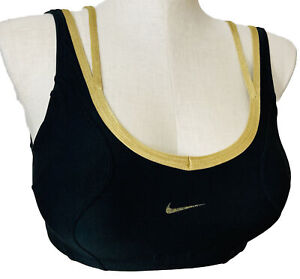 Nike Sports Bra Black with Gold Neck Tie Pullover Head Size L Comfortable
