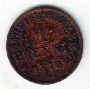 ALEMANIA (HESSE DARMSTADT) 1 pfennig (Heller) 1870 German States - Imagen 1 de 2