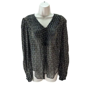 Veronica Beard Lowell Blouse Sheer Long Sleeve V-Neck Geometric Pintuck Size 4 - Picture 1 of 8