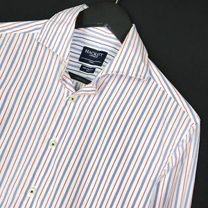 Men's Hackett London Shirt White Blue Red Striped Long Sleeve Shirt Size S - Picture 1 of 12