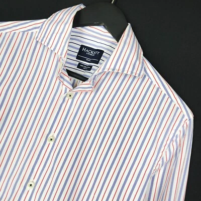 Men's Hackett London Shirt White Blue Red Striped Long Sleeve Shirt Size S - Image 1 of 4