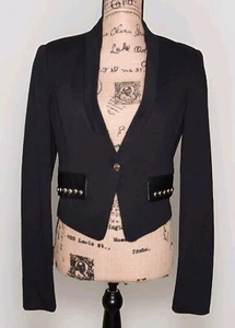 NWT - Nicki Minaj Cropped Blazer Large Black Animal Print Lining Retro 80s - Picture 1 of 4