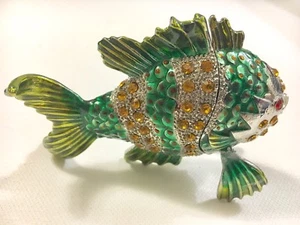 Caja de baratijas con joyas de peces tropicales verdes y topacio - Imagen 1 de 4