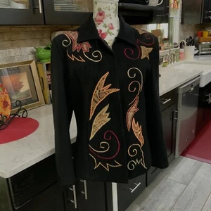 Allure Vintage Art to Wear Jacket Full Zip Coat Black Wool Blend Size Small - Picture 1 of 14