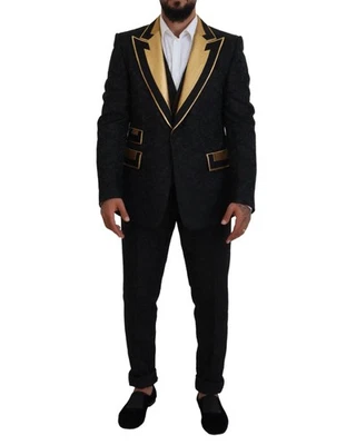 Traje formal negro Dolce & Gabbana con ribete dorado para hombre Foto 1 de 4