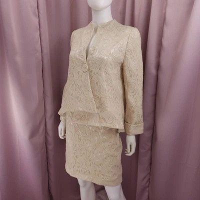 Conjunto de traje falda lápiz manga larga encaje floral Joseph Ribkoff años 90 Y2K para mujer 8 Foto 1 de 4