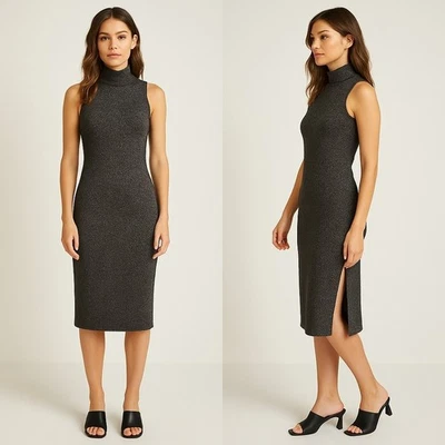 Vestido House of Harlow Negro Plateado Tejido Cuello Alto Talla S Brillante Glamour Ropa de Club Foto 1 de 4