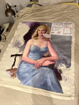 PINTURA AL ÓLEO REAL sobre lienzo, encantadora, rubia, mujer, niña, artista profesional Foto 1 de 4