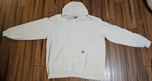 OFF WHITE Felpa con cappuccio Carhartt stampa uomo 3XLT vestibilità ampia panna bianca