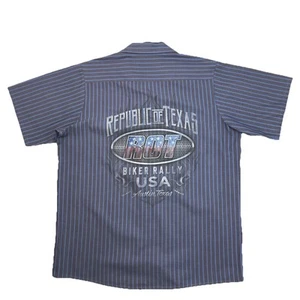 Red Cap Republic Of Texas ROT Biker Rally Austin Striped Short Sleeve Shirt L - Picture 1 of 10