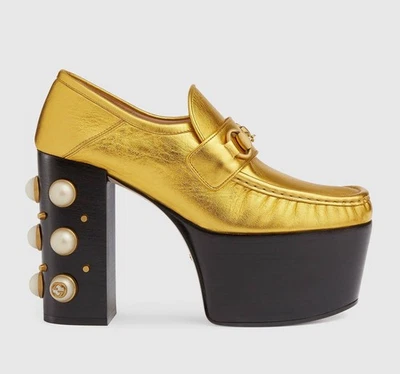 ZAPATOS GUCCI MOCASINES PLATAFORMA VEGAS BOMBAS PERLA TACHONADO HORSEBIT $1,250 39.5 9.5 Foto 1 de 4