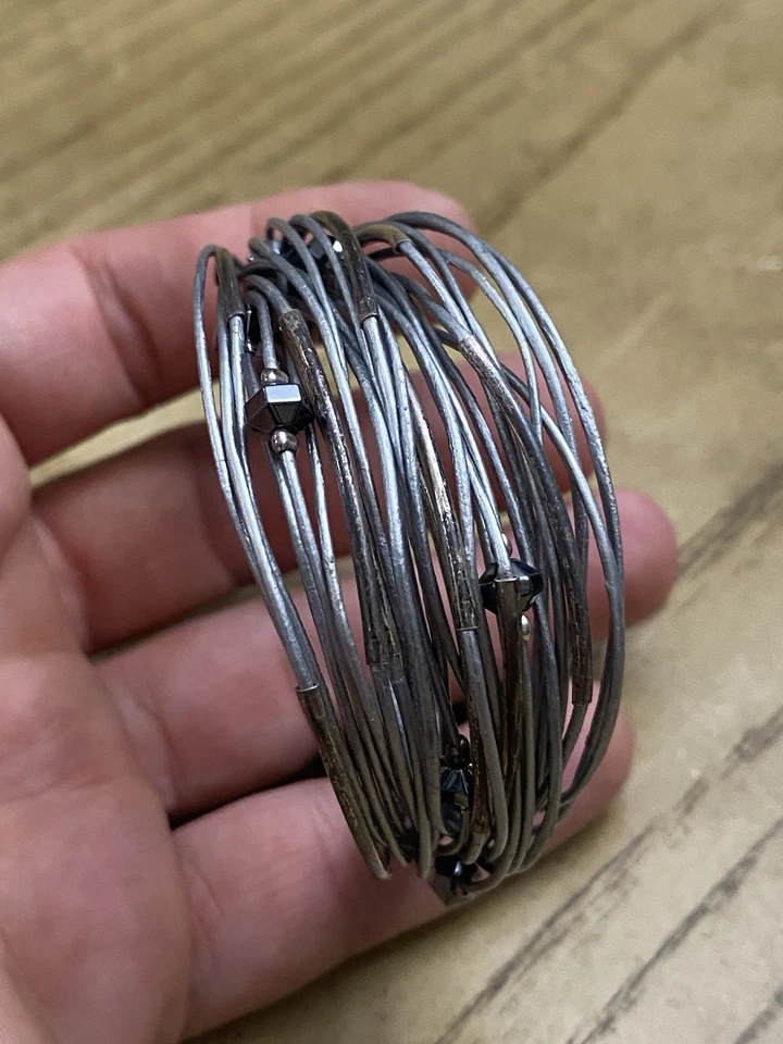 Pulsera de cuero gris vidrio hematita de diseño de plata de ley 925 Silpada Foto 1 de 1