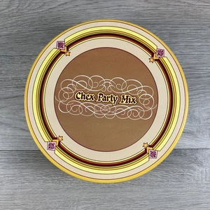 Vintage Chex Party Mix 1980 gelb rund Metall Kanister Dose Vier Jahreszeiten Rezept - Bild 1 von 3