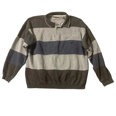 Generra Sport Sweater Men Large Gray Colorblock Stripe Waffle Knit Retro 80s 90s - Image 1 of 4