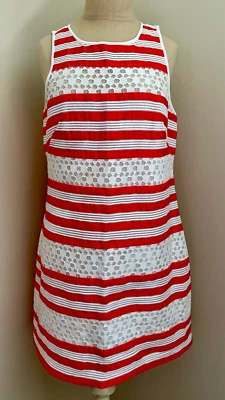 Vestido recto Phoebe Couture talla 10 coral y blanco ojales encaje sin mangas playero Foto 1 de 4