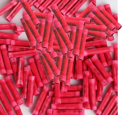 100Pcs Red 22-18 Gauge AWG Ga Wire Butt Connectors Vinyl Car Radio Terminals - Image 1 of 2