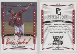 2014 Leaf Perfect Game Showcase Auto Red /5 Patrick Sandoval #A-PS1 Auto