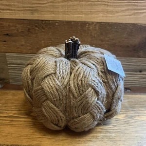 Primitive New Jute Wrapped Pumpkin with Twigs For Stem 7” X 8” Farmhouse - Picture 1 of 3