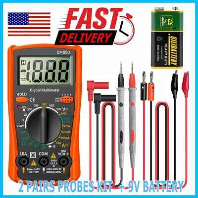 LCD Digital Multimeter Voltmeter Ammeter Ohmmeter Volt AC DC Tester Leads Meter - Image 1 of 4