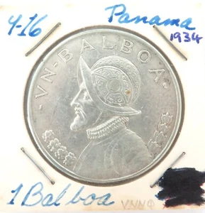 Very Nice High Grade aUNC 1934 Panama 1 Balboa .900 Silver - Picture 1 of 2