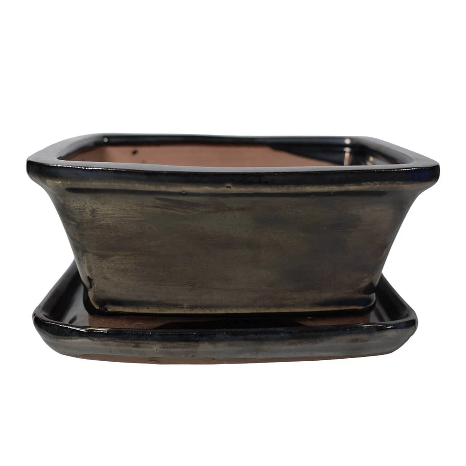 Grey Bonsai Pot & Drip Tray | 160x135x70 | Glazed Ceramic Pot | Rectangle - Image 1 of 1