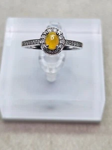 Anillo de oro blanco de 9kt con diamantes y ópalo de fuego talla N1/2 (1,94 g) - Imagen 1 de 12