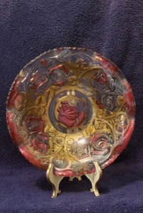 Vintage Goofus Carnival Glass Red & Gold Gilt Painted 9" Dia Bowl - Picture 1 of 5
