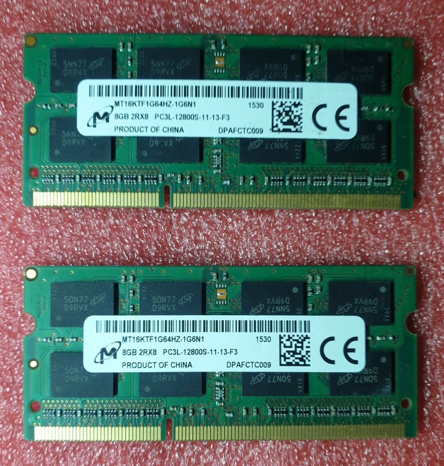 Micron PC3L 12800 16GB 2X8GB MT16KTF1G64HZ-1G6N1 1600MHZ 1.35 Ram memory laptop  - Image 1 of 1