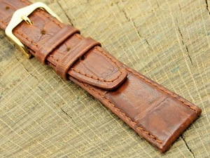 NOS Vintage Unused 20mm Hirsch Duke Brown Leather w Gold Tone Buckle Watch Band - Picture 1 of 4