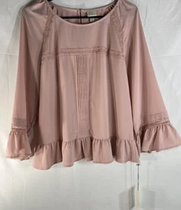 NWT A New Day Flowy Boho Mauve Blouse Ruffle Edge Sleeves W Crochet Details Sz M - Picture 1 of 3