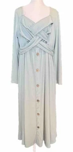 Woman’s Dress Large* Green Crisscross Bodice Button Accent Long Sleeve Pockets - Picture 1 of 6