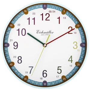 Eichmüller analoge Quartz Lern Wanduhr für Kinder Blau mit schleichender Sekunde - Bild 1 von 2