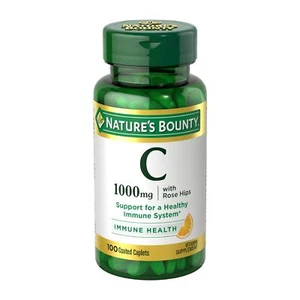 Vitamin C + Rose HIPS Immune Support 1000mg Coated Caplets 100 Ct - Picture 1 of 6