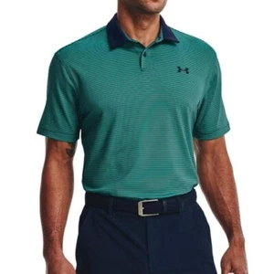 Under Armour Performance Polo Golf Green Striped Loose Fit Shirt Small Stretch - Picture 1 of 11
